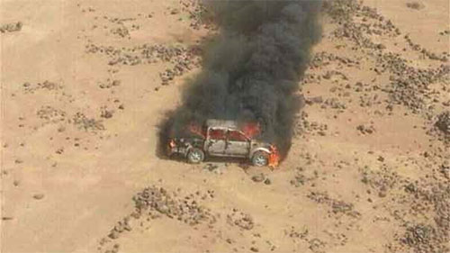 un carro de los terrorista ardiendo cerca de Qayara El Ejército iraquí destruye 32 vehículos de Daesh